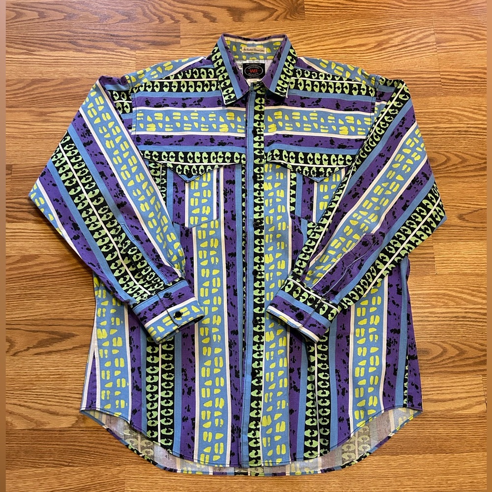 Vintage Neon Cheetah Print Western Button Down Shirt Sz XL - Extra Long Tail